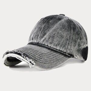 Vintage Distressed Denim Baseball Cap - Dark Gray